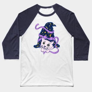 Cute Magic Cat in Sorcerer Hat Magical Witch Hat Baseball T-Shirt